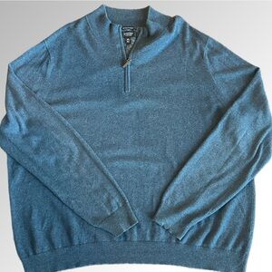 Nordstrom Cotton Cashmere Blend Blue Chinoise Quarter Zip High Neck Sweater XXL‎